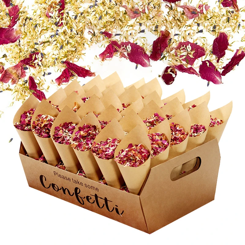 Wood/Kraft Paper Wedding Confetti Cone Tray Rustic Wedding Decoration Confetti Cones Stand DIY Holder Support Weding Supplies