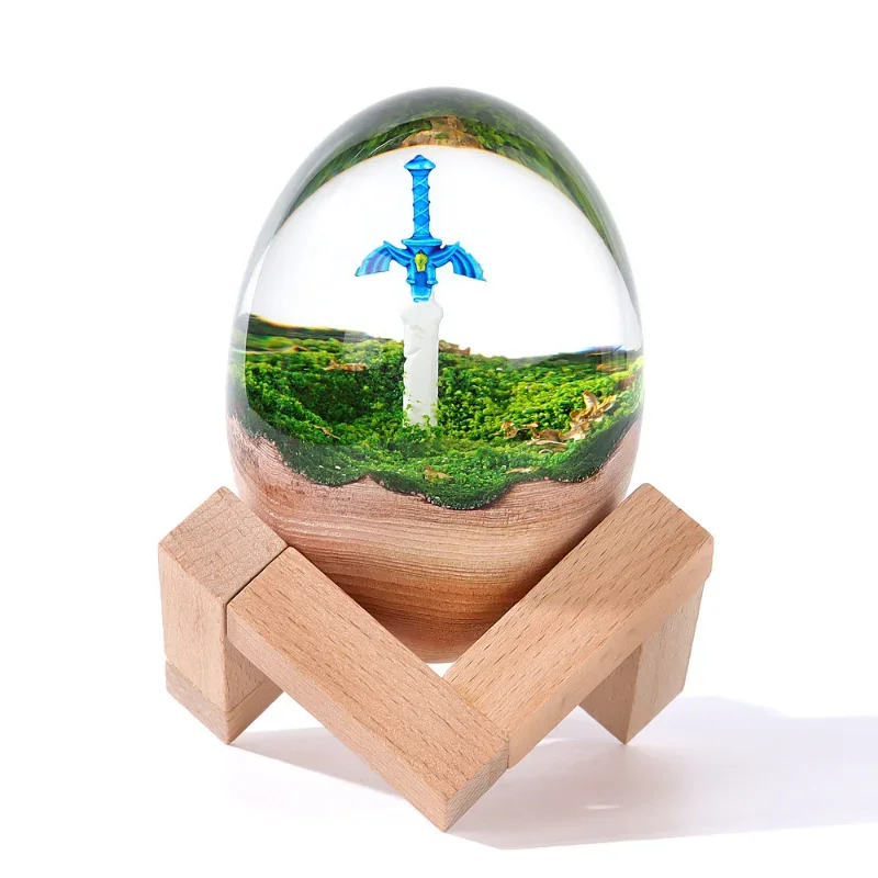 

2023 New Legend of Zelda Master Sword Foreign Trade Egg-shaped Transparent Epoxy Resin Solid Wood Art Mini Small Home Ornament