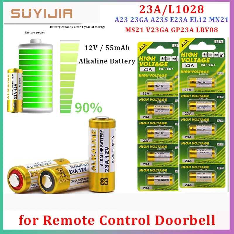 Щелочная батарея A23 23A12V, 23GA A23S E23A EL12 MN21 MS21 V23GA L1028 GP23A LRV08 для пульта дистанционного управления, дверного звонка, сухой аккумулятор