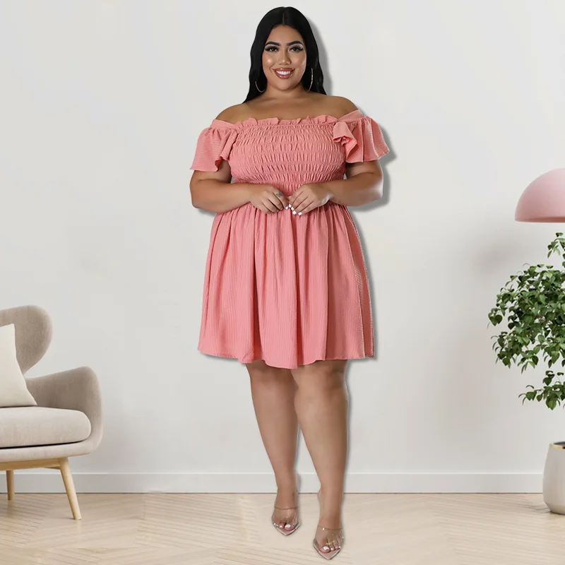 

Summer women word neck short-sleeve swing dress Plus Size Clothing Harajuku Woman Dresses Fashion oversized Female Party Clothes