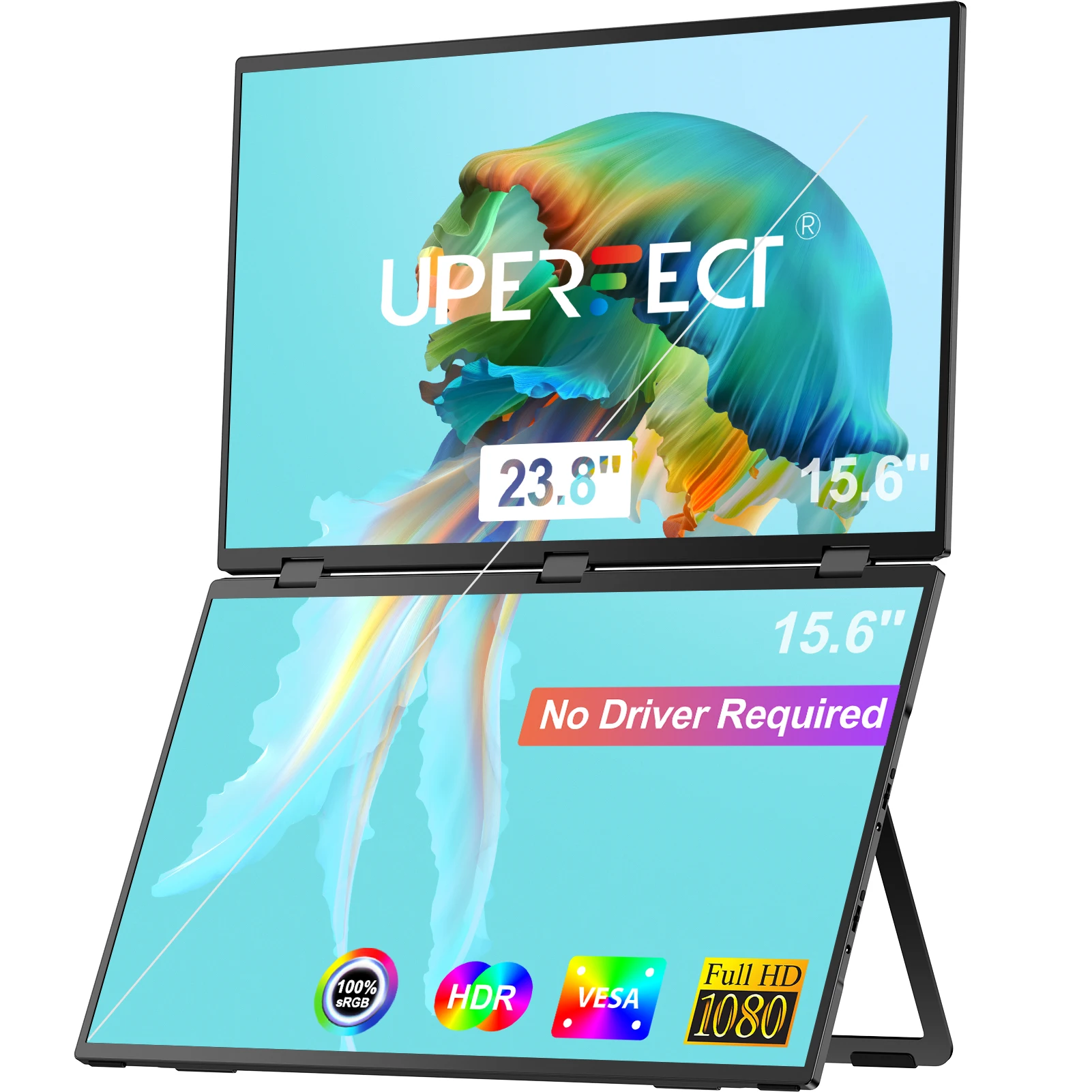 Удлинитель экрана для ноутбука UPERFECT 15,6-дюймовый складной двойной монитор с разрешением 1080P и углом обзора 360°, привод не требуется. Тройной портативный стекированный монитор HDMI USB-C для Windows Mac с подста