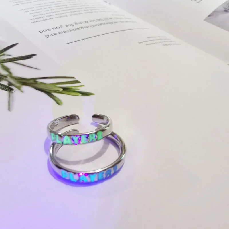 Luminous Ring for Women Men Creative Glowing in the Dark Player 1 Player 2 Matching Gaming Ring for Couple Valentine's Day Gift 6