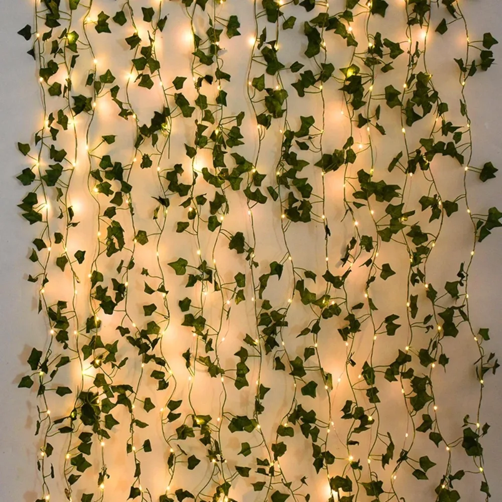2M-10M Fake Green Leaf String Lights Glowing 20/50/100LED Artificial Ivy Vine Fairy Light Wedding Party Decoration LED String Lights Decorative Lights String Lights LED Fairy Lights