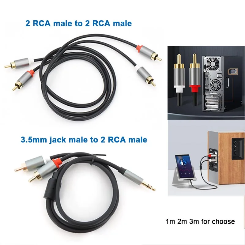 

RCA Audio Cable 3.5mm Jack Male 2RCV to 2RCA Male Double Lotus AUX RCA Jack Y Splitter For Amplifier Audio Home Wire U