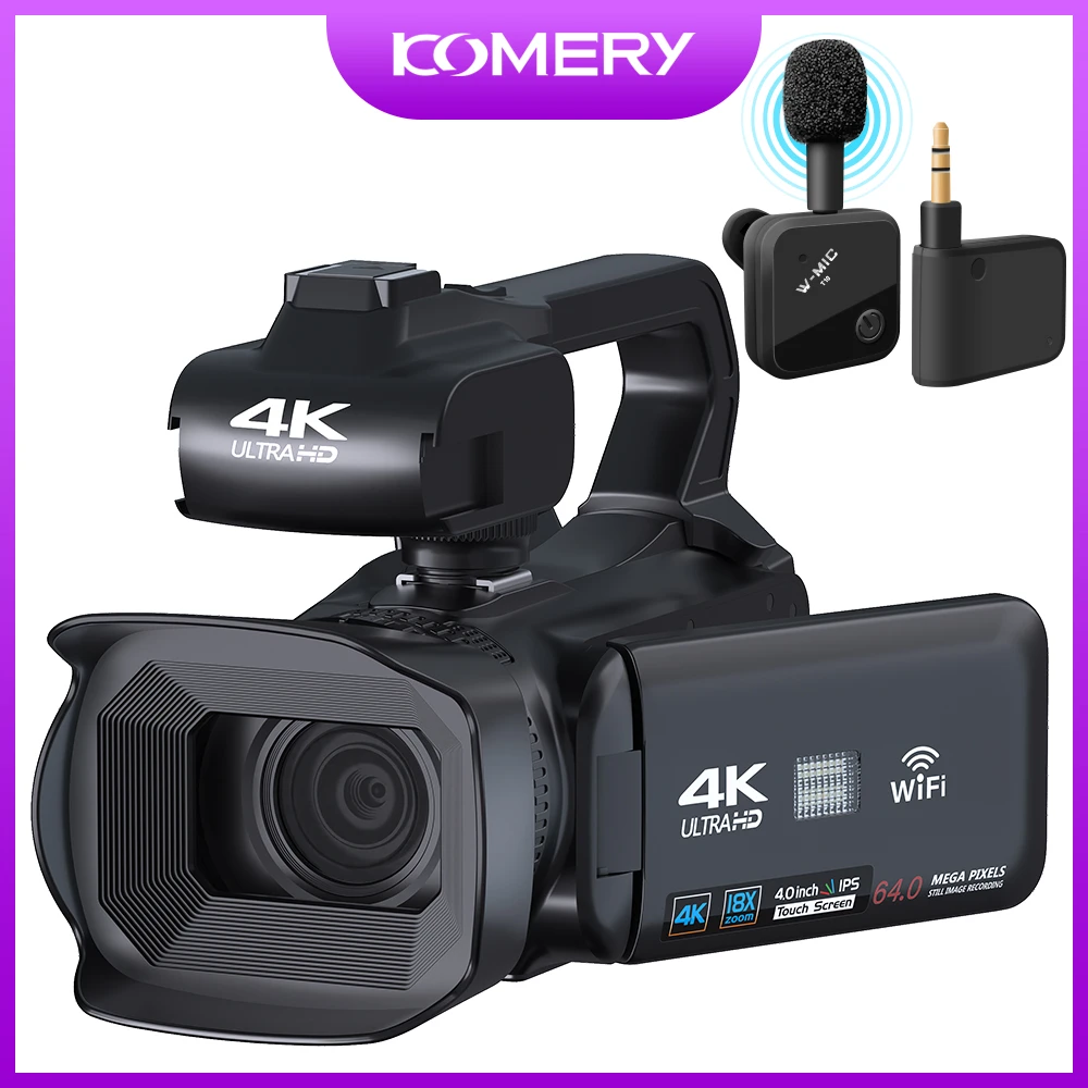 Professional 4k Video Camera 64mp Youtube Camcorder 4" Touch Screen Full Uhd Vlog Streaming