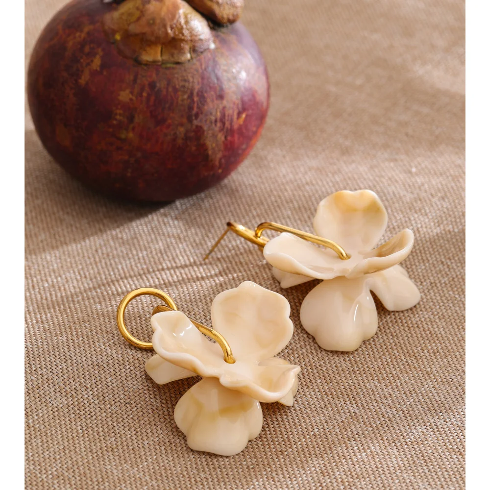 Yhpup 3 Color Resin Flower Drop Dangle Earrings Women Stainless Steel