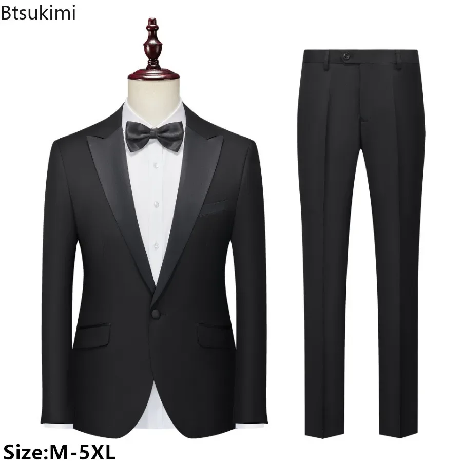 Men's British Style Slim Suits 2PCS Sets Blazers Jacket and Pants Male Business Gentleman Dress Suits Wedding Host Costumes