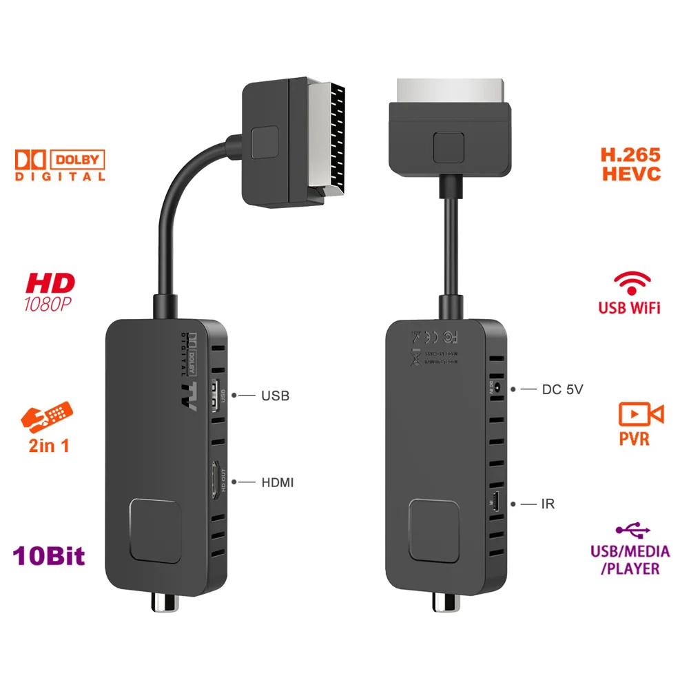 Sintonizador TDT T2 Alta Definicion Euroconector Infrarojo Mando USB HDMI  DVB T2