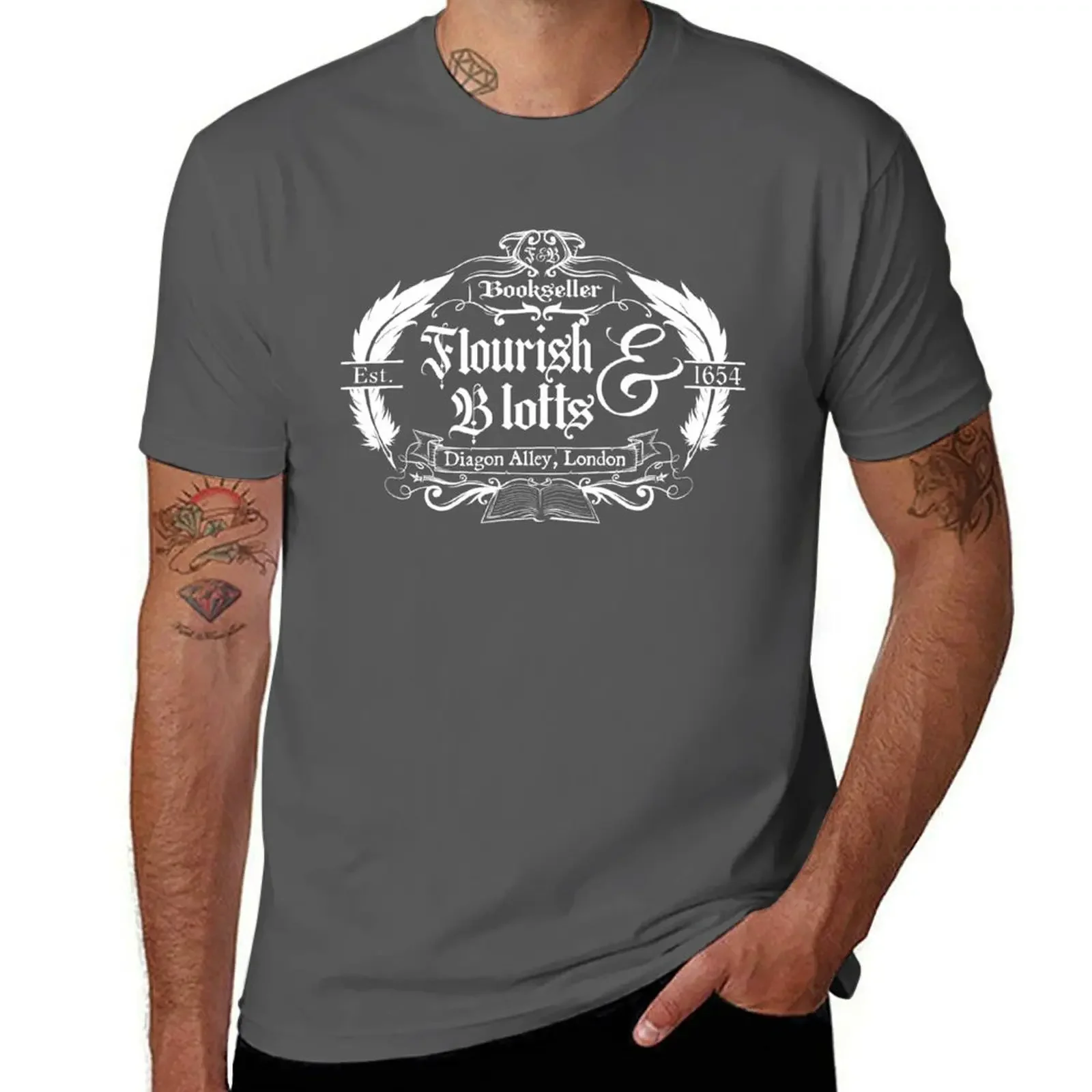 

Flourish and Blotts T-shirt blacks quick drying men clothing