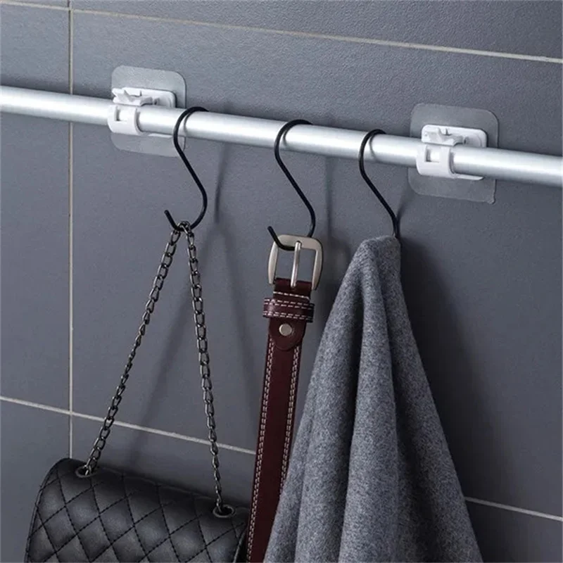 Description Picture 5 of item2/4pcs Nail-Free Adjustable Curtain Rod Holder Clamp Hook Rod Bracket Holders Adhesive Wall Curtain Fixed Clip Hanging Rack Hook