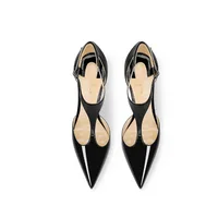 Black patent leather T-belt bag with nightclub sexy 12cm ultra-fine heel pointed party European and American high-heeled sandals - Image 3