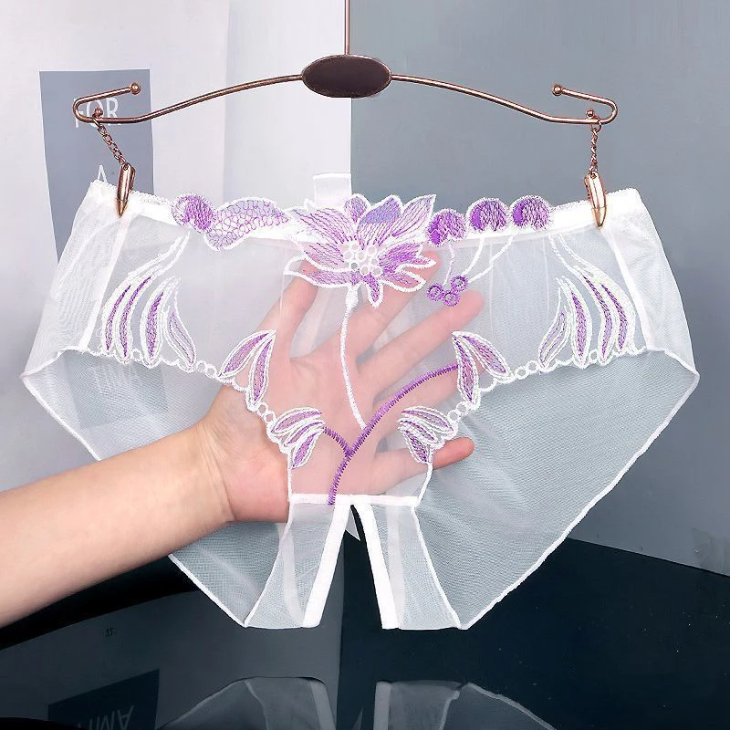  Women's Panty Lace Transparent Sexy Crotchless Bow