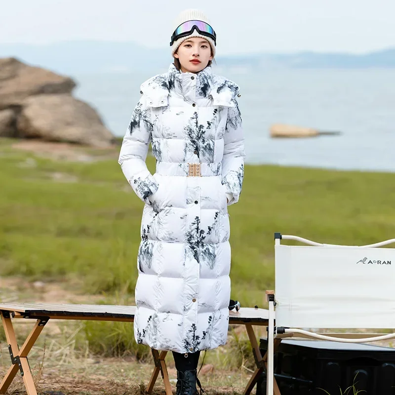 Matte Down Jacket Mid-length Women's Loose Hooded White Duck Down Warm Student Jacket
