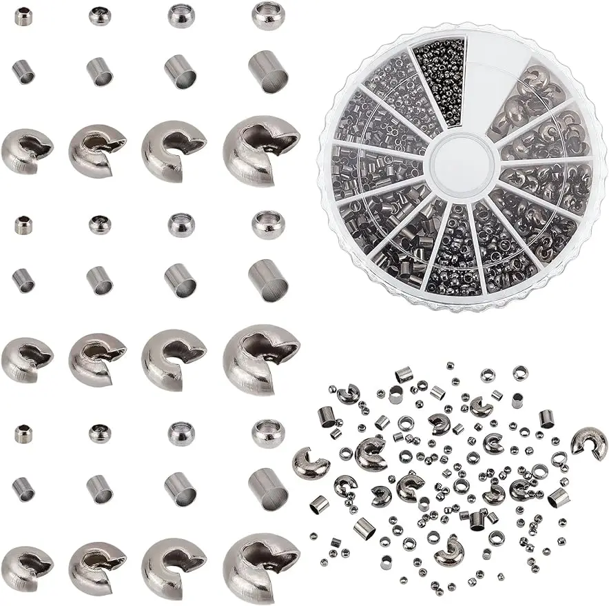 

1500pcs 1~3mm Brass Tube Crimp Beads 3~5mm Crimp Bead Knot Covers 2~3mm Crimps Stopper Knot Cover Caps Crimping Beads