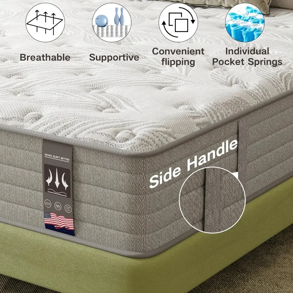 12 Inches Twin XL Mattress Memory Foam Mattress，Twin Hybrid Mattress in a Box Individually Pocket Springs 2