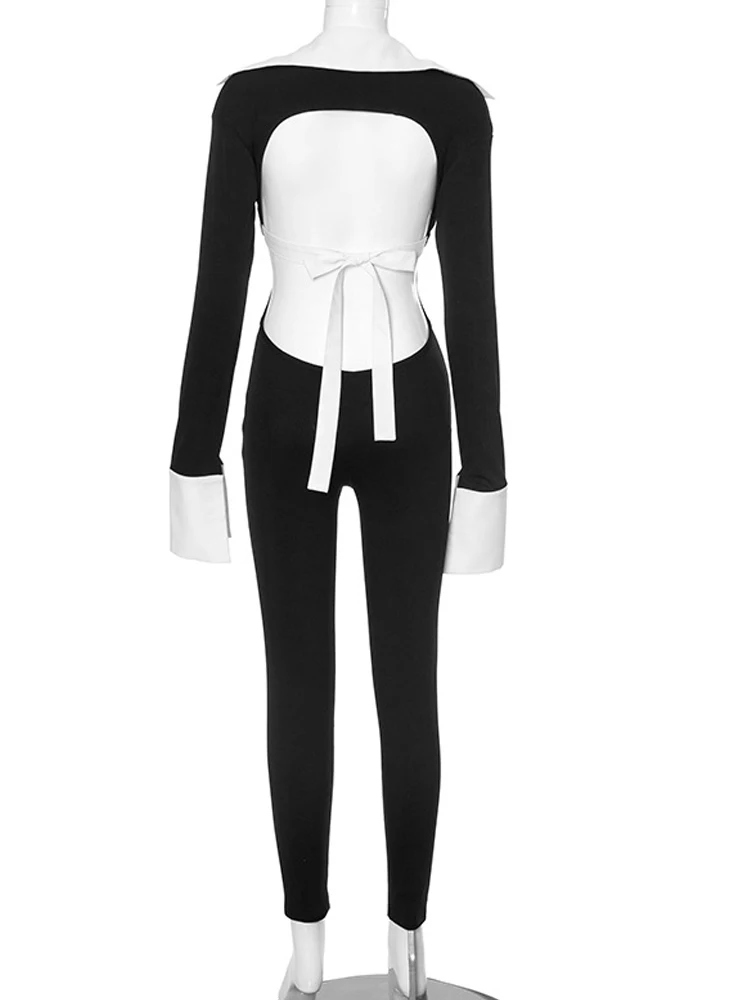 Kricesseen Women\'s Cut-Out Black Tie Back Runway Romper Fashion Women\'s Fitted Business Jumpsuits Overalls Night Club Outfits