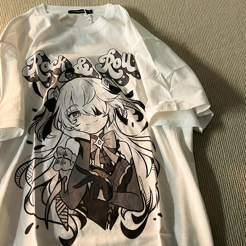 Harajuku Women T Shirt Aesthetic Gothic Punk Cartoon Short Sleeve T-shirts O-Neck Fashion 2022 Woman Blouses Y2k Clothes Tops