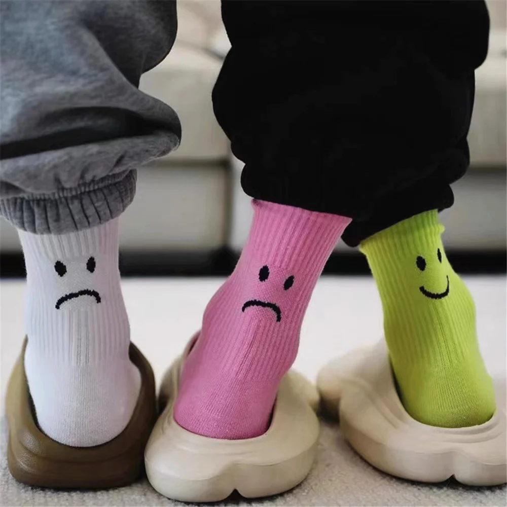 

New Tide Brand Behind Crying Face Socks Creative Funny Sports Pure Color Couples Socks INS Tide Cotton Socks Men Women