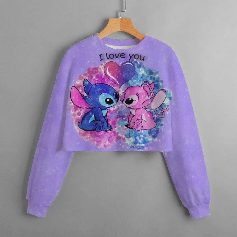 Disney New Spring and Autumn Girls' Short Sweatshirt Stitch Print Pullover Casual Cartoon Girls' Dress Top