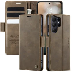 Vintage Leather Flip Wallet Phone Case with Stand and Card Holder Pockets - Galaxy S23 Ultra (Coffee)