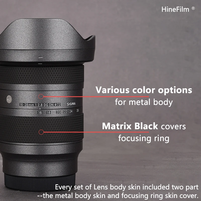 시그마 16-28 F2.8 E / L 마운트 렌즈 데칼 스킨 프로텍터 시그마 16-28mm F2.8 DG DN 현대 렌즈 커버 스티커 용 Hinefilm