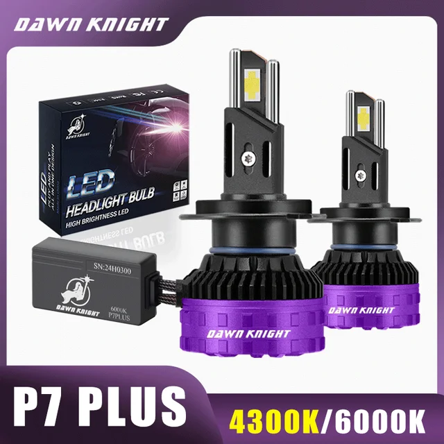 DAWN KNIGHT H11 H7 H4 หลอดไฟ LED P7 PLUS 140W 6000K 4300K LED HB3 HB4 หลอดไฟ LED 12V 2pcs 1