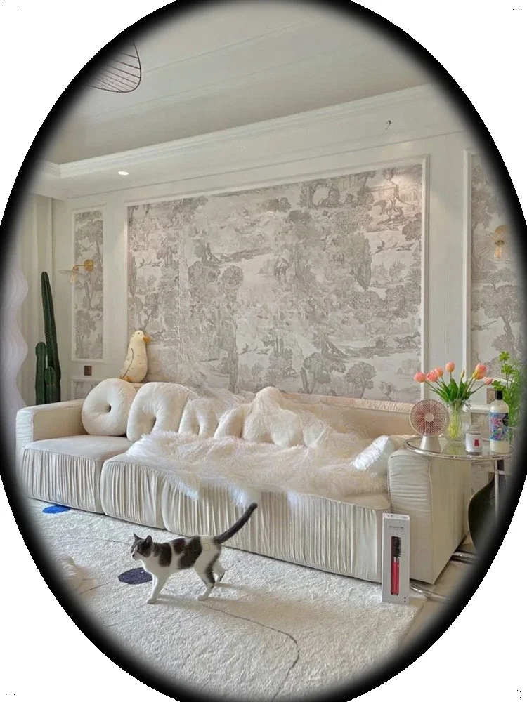 

French light luxury cream air sofa living room with a 3-meter straight row for 4 people