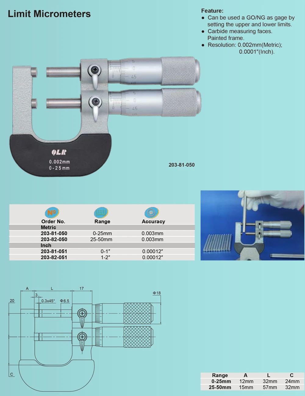 Description Picture 3 of itemXIBEI 0.002mm limit micrometers adjustable gage 0-25mm 25-50mm outside micrometer