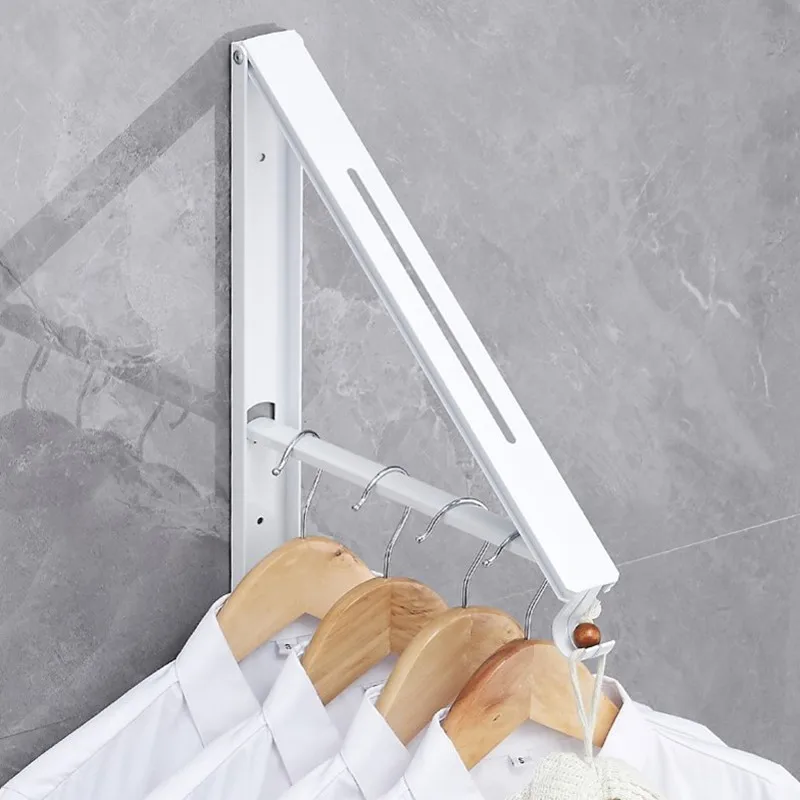Balcony Folding Invisible Drying Rack Rod Non-punching Wall Hanging Indoor and Outdoor Windows Bathroom Cloakroom Hook Hanger 3