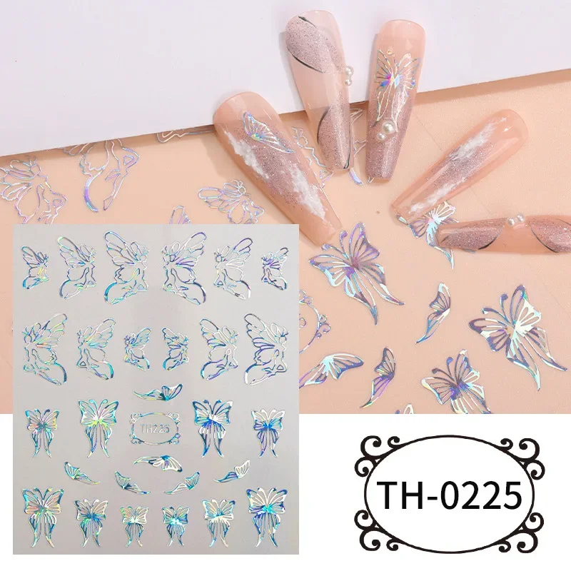 

New Laser Butterfly Nail Art Sticker Wholesale DIY Nail Art Decal 3d Line Letter Nail Sticker Hot stamping 3d nail art sticker