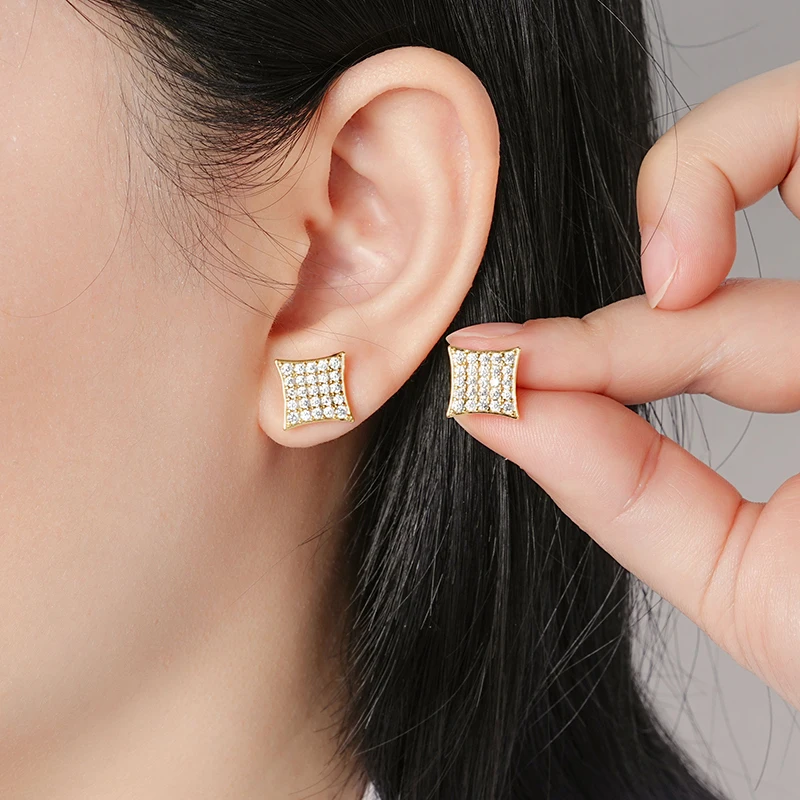 Rrjzz Mode 14 k Gold Überzogene Frauen Männer Stud Ohrring Casual CZ Simulierte Diamant Ohr Stud für Party Trend Ohrringe 2025 schmuck – Detail 10