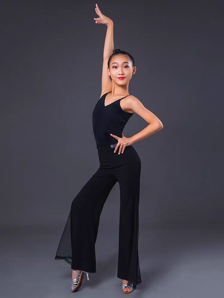 Latin Dance Pants For Girls Children Fashion Mesh Flared Pants Rumba Cha Cha Samba Tango Latin Practice Clothes