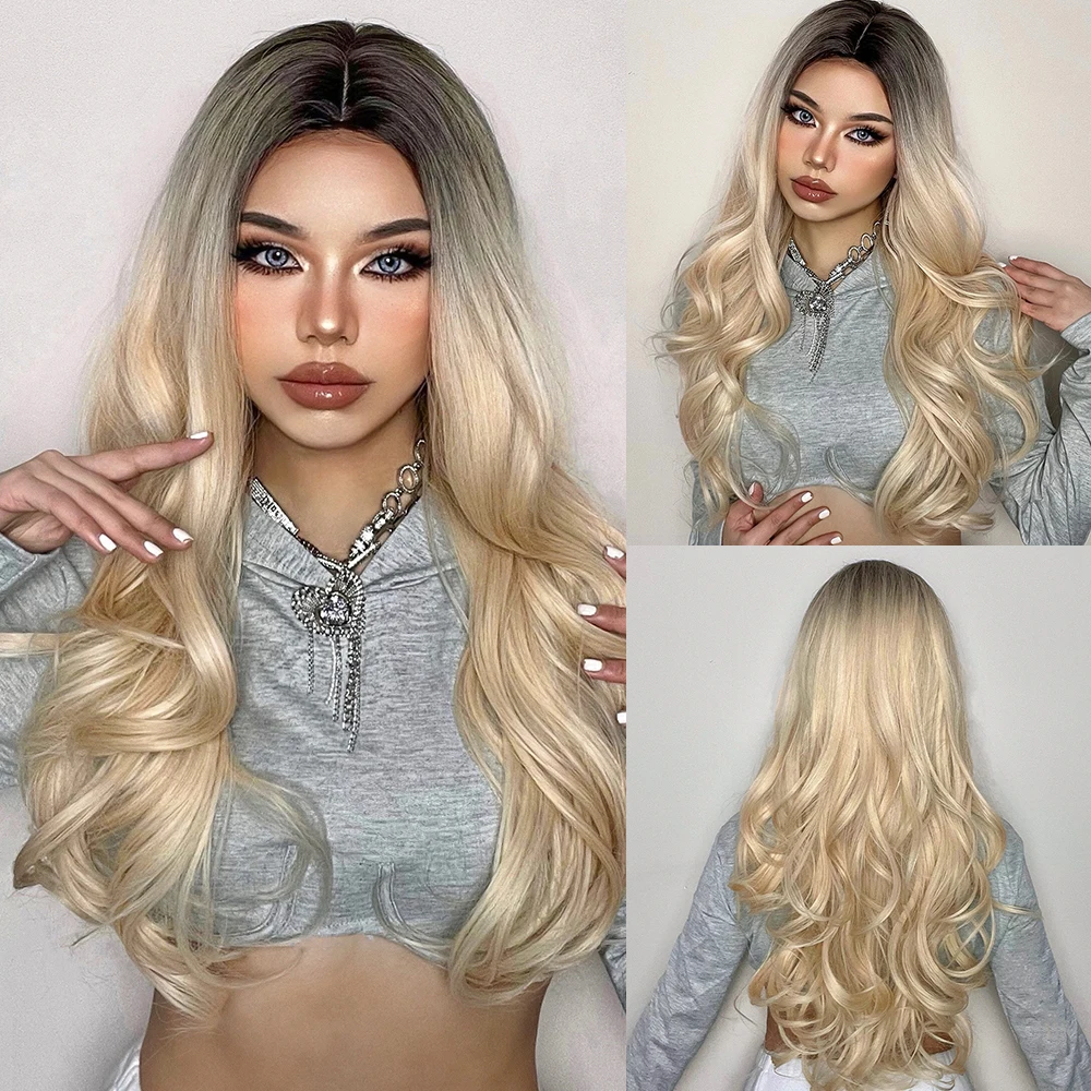Perucas de Cabelo Natural para as Mulheres Resistente ao Calor Henry Margu Longo Ondulado Marrom Loira Ombre Perucas Sintéticas Parte Média Peruca Cosplay Festa 9 Computers & Electronics