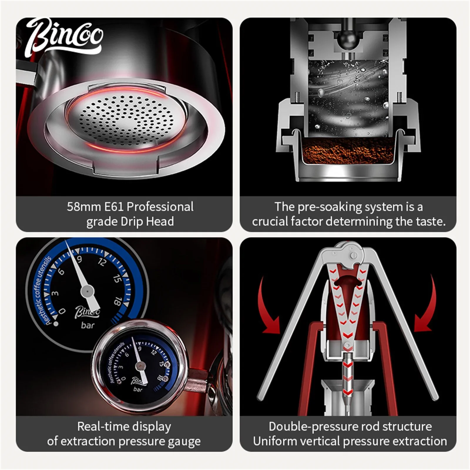 ماكينة صنع قهوة إسبريسو يدوية من Bincoo، عصا سحب م...