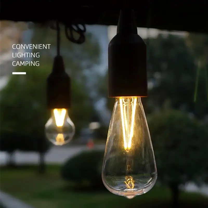 Set Of 4 Portable Led Camping Lights With Pull Switch White Bulbs Decorative Mobile Battery