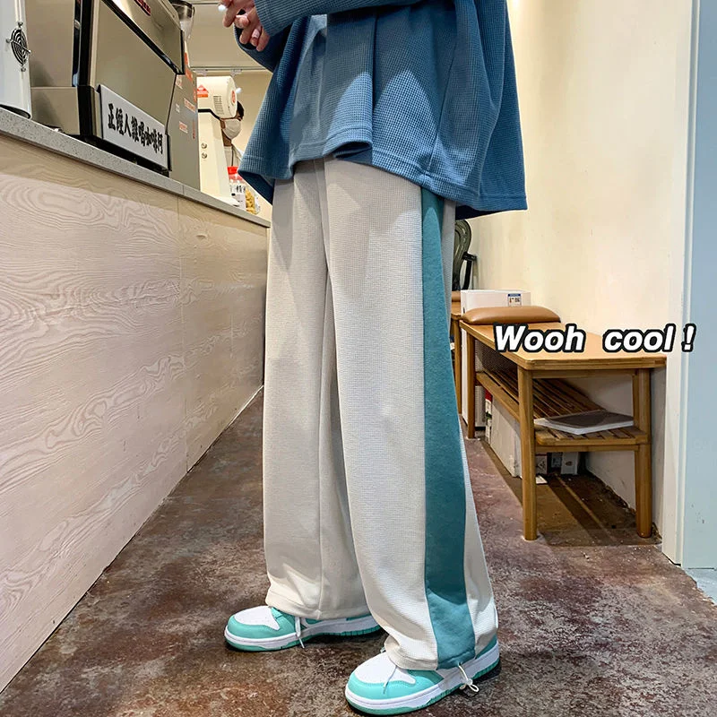 

Contrast Color Stitching Casual Pants Fashion Sports Wide-leg Straight Trousers Jacquard Loose All-match Sweatpants Four Seasons