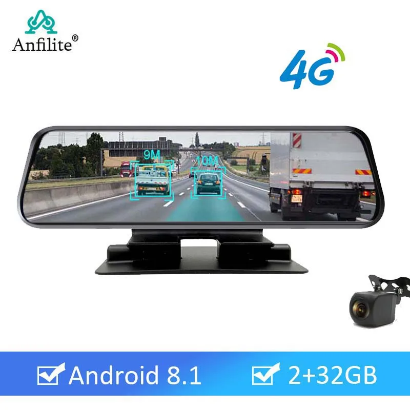 4g 10 Inch Dash Cam Dual Lens Video Surveillance Recorder Car Rear View