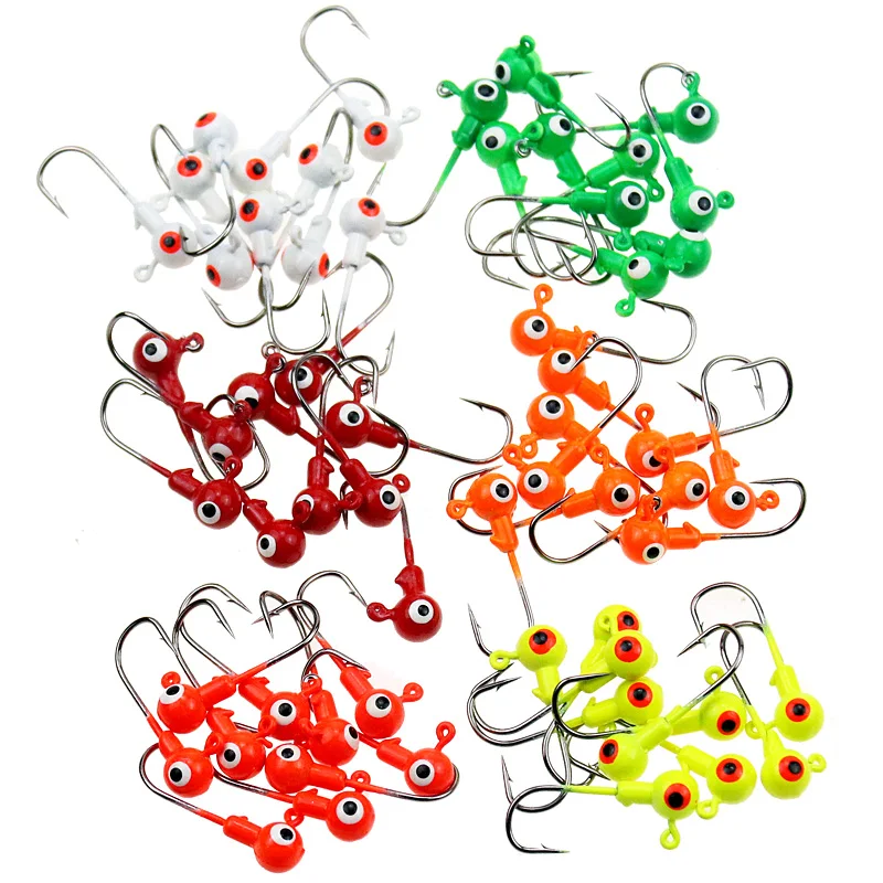 60Pcsbag6ColorsFishingHooksLeadJigHeadsWithBarbFishing