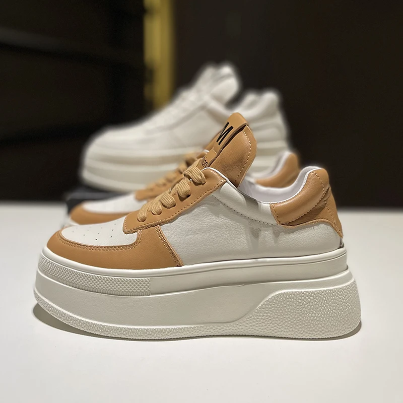 

Thick-soled Sports Women Shoes Elevator New Cowhide Breathable Increased Genuine Leather Sneakers Daily Casual Board Shoes Women