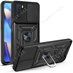 Anti-Falling Ring Armor Case with Magnetic Holder Stand and Sliding Camera Lens Cover for Blade A72 4G (Black)