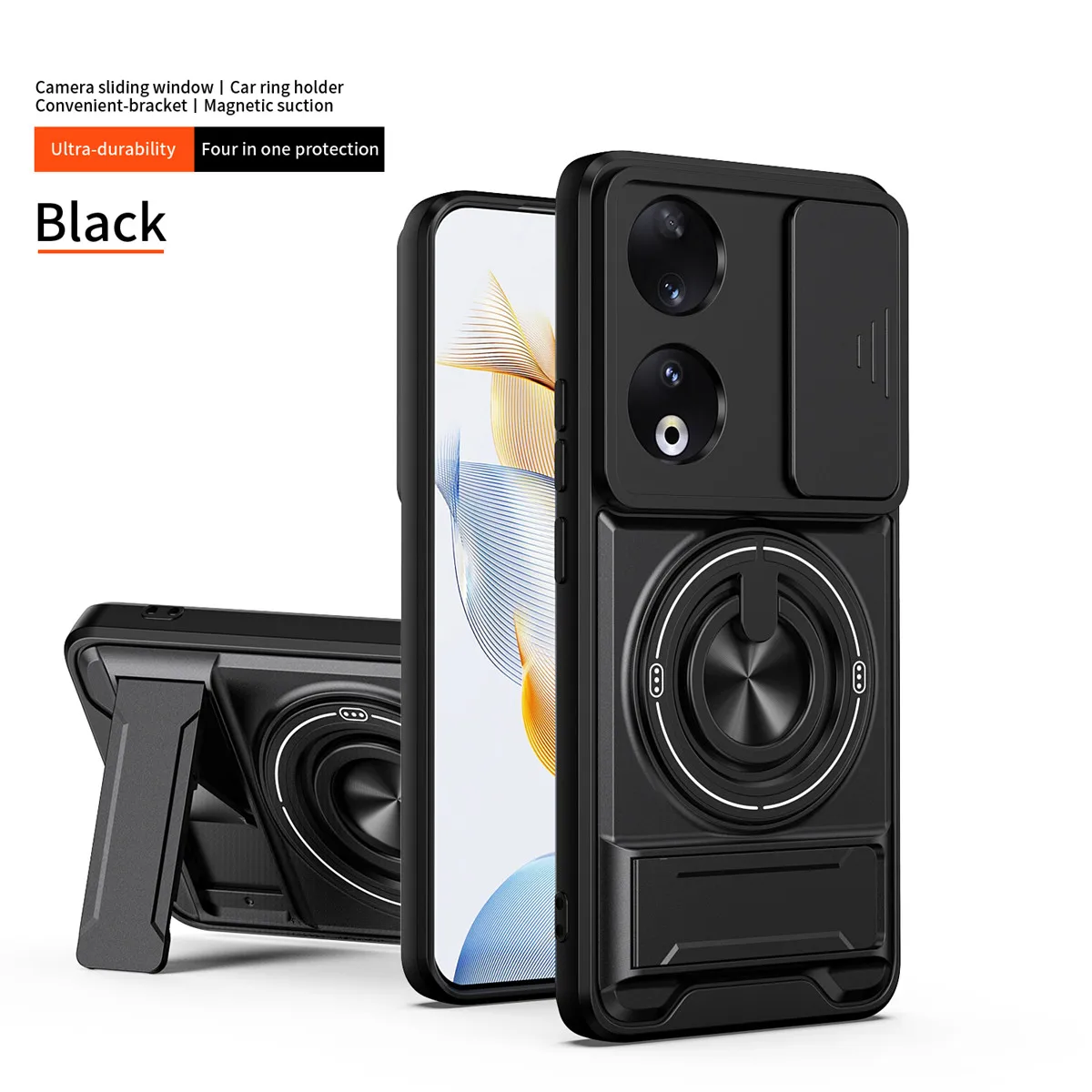 Enhanced Magnetic Ring Holder Phone Case with Lens Protection and Anti-Fall Armor