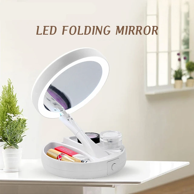 Miroir de maquillage pliable avec lumières LED