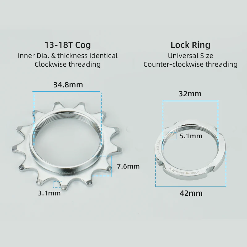 Deemount 13T/14T/15T/16T/17T/18T Fixed Gear One Speed Bicycle Wheel Cogs Sprocket & Lockring For Fixie Track Bike Hub bicycle sprocket gear bicycle parts bike sprocket