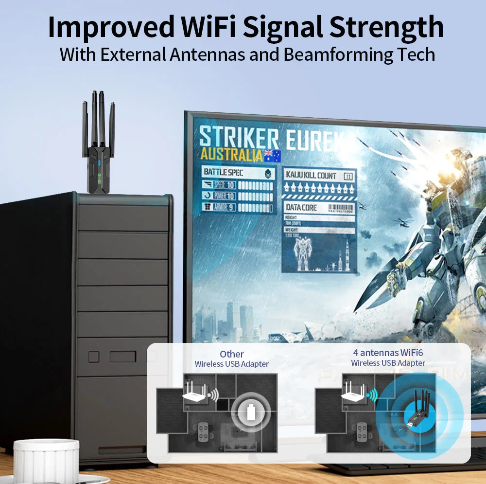 WiFi 6 AX900 USB 어댑터 블루투스 5.4 듀얼 밴드 2.4G 5G 4 안테나 WiFi6 USB 네트워크 리시버 동글 드라이버 프리 윈도우 10/11