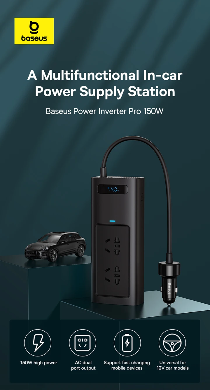 Bộ biến áp ô tô Baseus In-car Inverter 150W thiết kế sang trọng