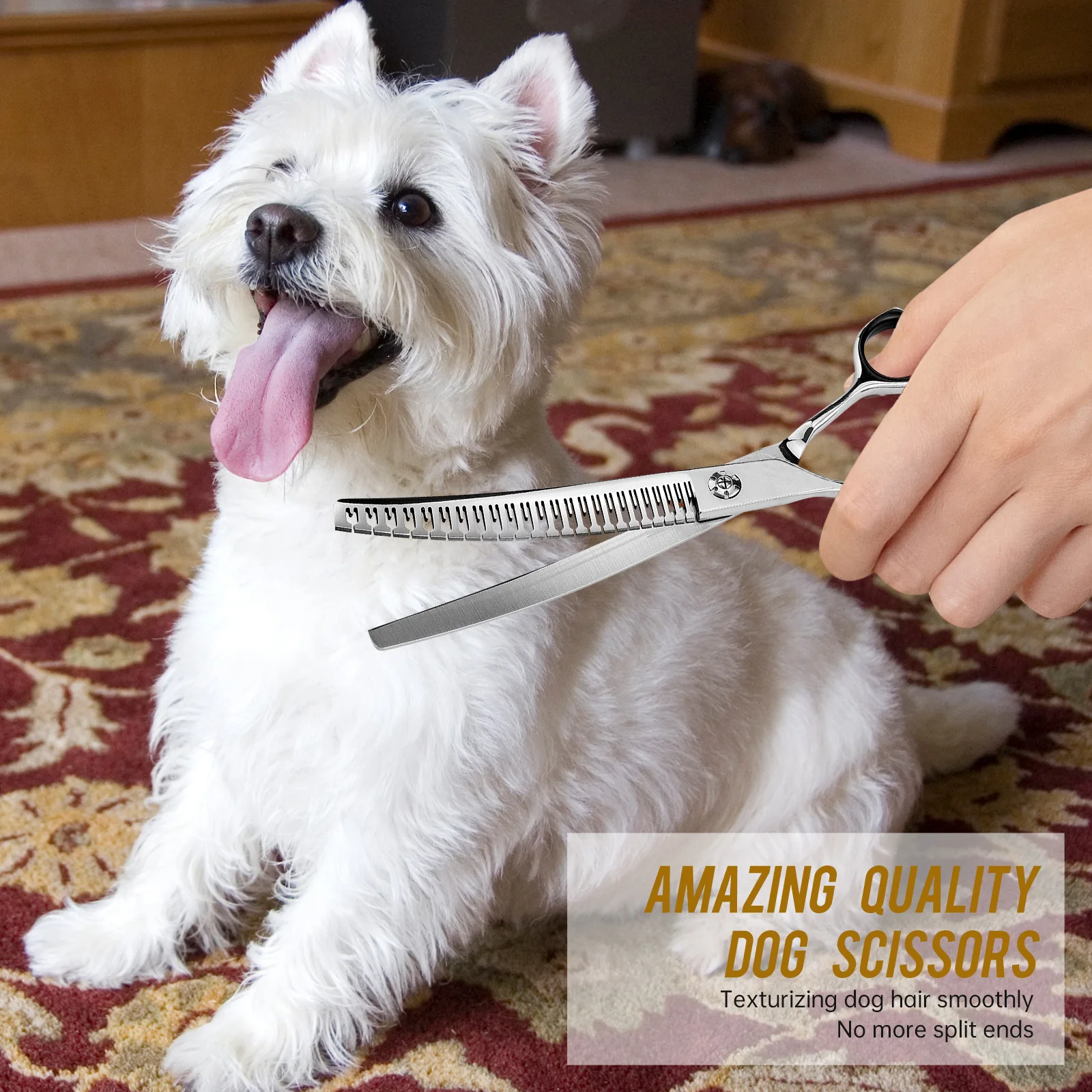 Dog Grooming Scissors Left Hand 7" Japan 440C Professional Pet Grooming Scissors Puppy Bend Up Chunker