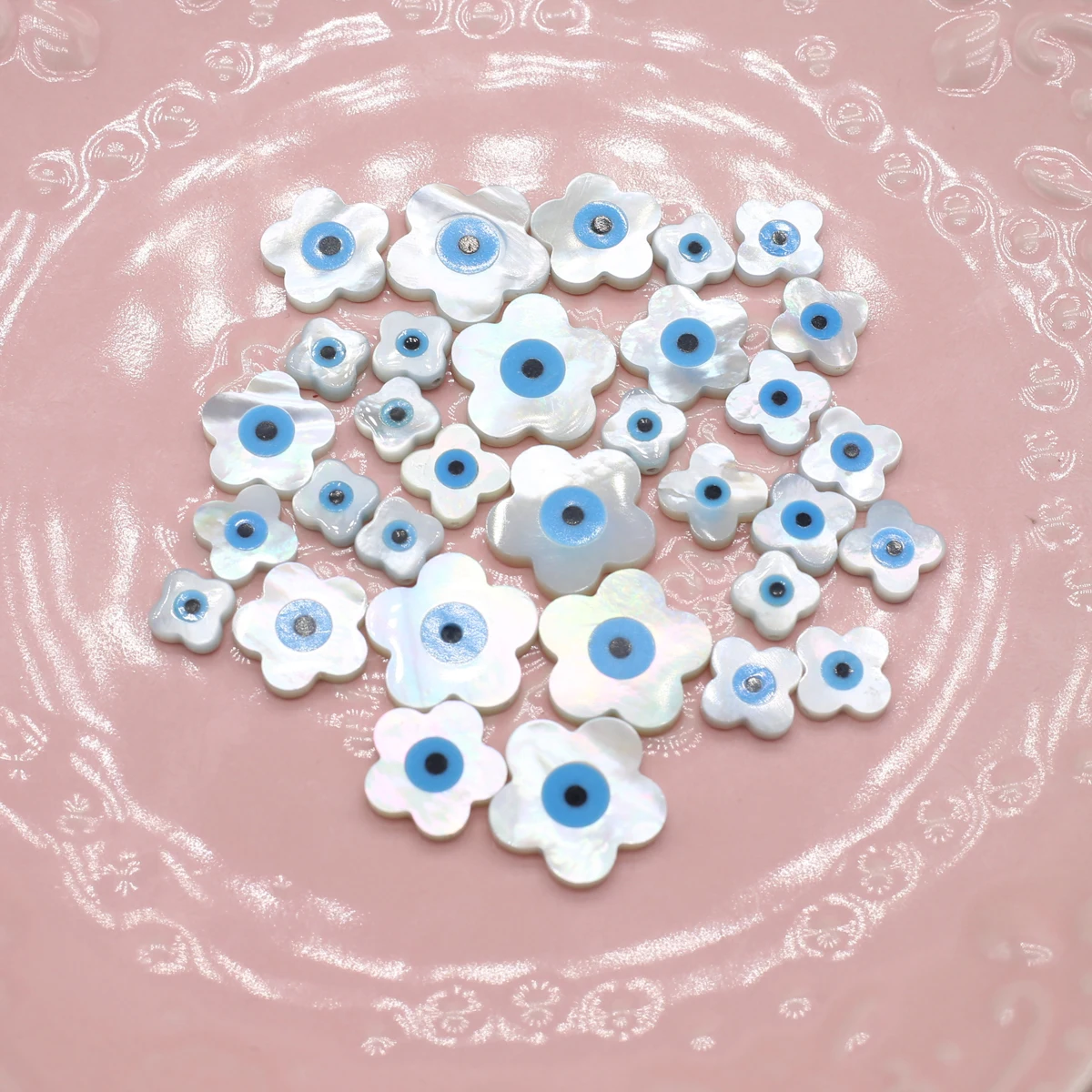 20Pcs Blue Demon Eyes Beads Natural Shell Evil Eye Flower Shape Beads Handmade Jewelry Making Bracelet Necklace Charms