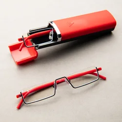 Enhanced Men's Metal Frame Blue Light Blocking Reading Glasses with Presbyopia Lenses and Case (Red)