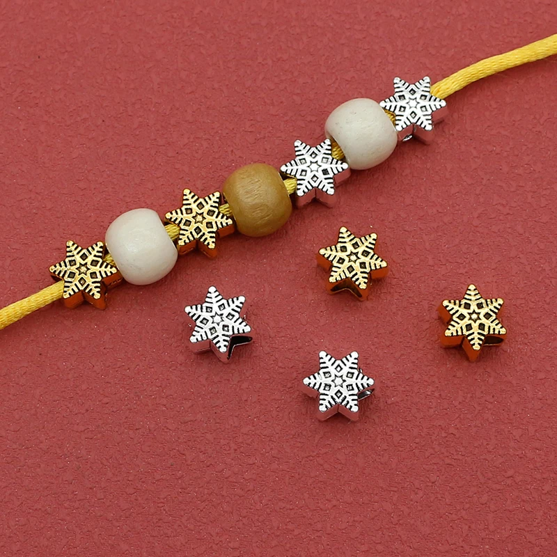 Necklace Charm Spacer Beads 10pcs/Lot Pretty Big Hole Snowflake