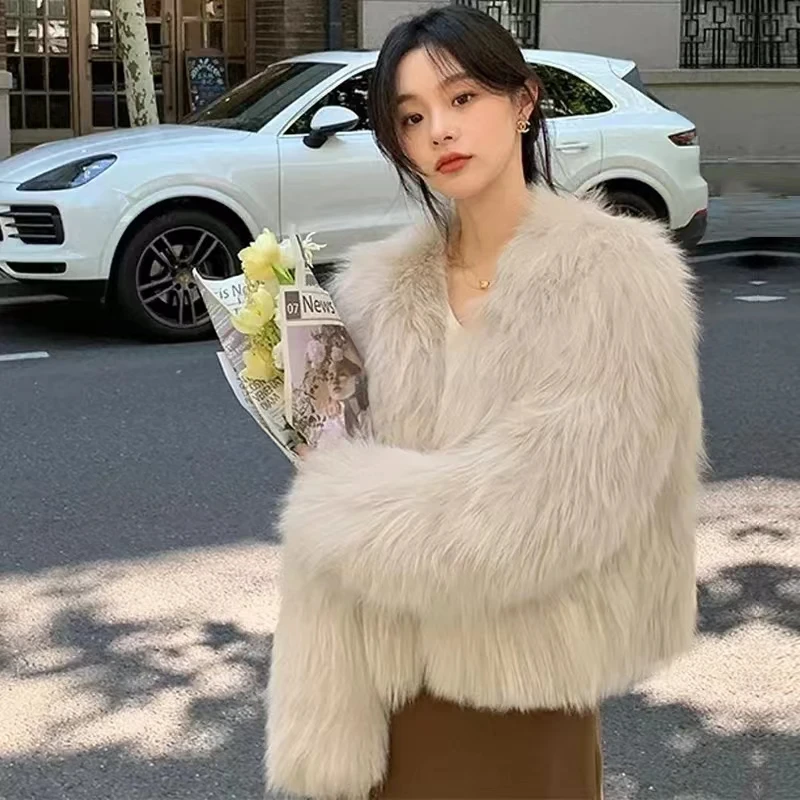 Faux Fur Coat Women Fluffy Jacket Luxury Brand Short Outerwear Winter Warm Thick Jacket Long Sleeve Korean Chic Women's Clothing